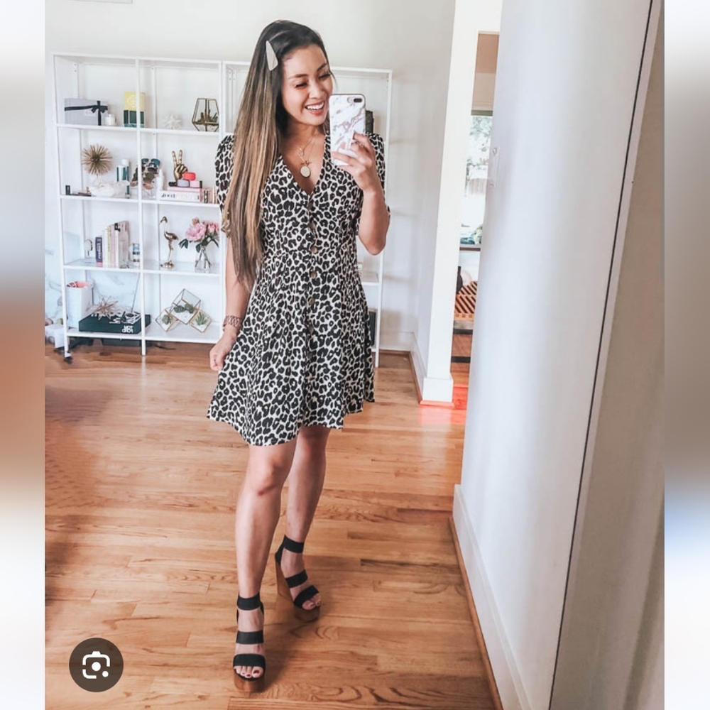Something Navy Leopard Print Button down mini dress